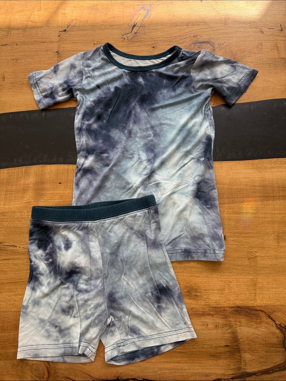 Little One Shop Tie-Dye Short Sleeve Pajama Set in Blue Wash